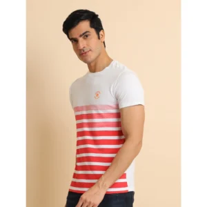 Men's Casual Cotton Printed Round Neck Half Sleeve T-Shirt (Red) - Image 4