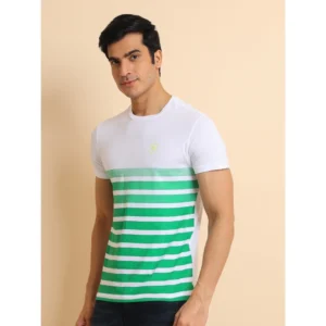 Men's Casual Cotton Printed Round Neck Half Sleeve T-Shirt (Green) - Image 3