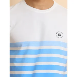 Men's Casual Cotton Printed Round Neck Half Sleeve T-Shirt (Blue) - Image 6