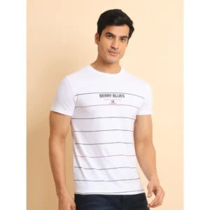 Men's Casual Cotton Printed Round Neck Half Sleeve T-Shirt (White) - Image 3