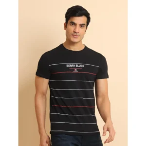 Men's Casual Cotton Printed Round Neck Half Sleeve T-Shirt (Black) - Image 3