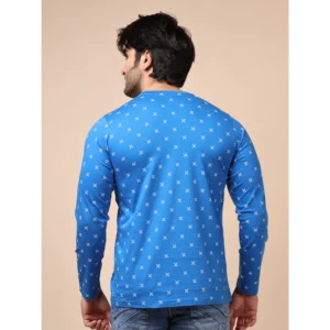 Men's Casual Cotton Printed Round Neck Full Sleeve T-Shirt (Blue) - Image 2