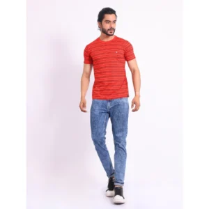 Men's Casual Cotton Printed Round Neck Half Sleeve T-Shirt (Red) - Image 7