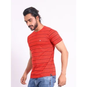 Men's Casual Cotton Printed Round Neck Half Sleeve T-Shirt (Red) - Image 3