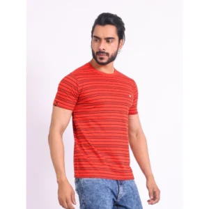 Men's Casual Cotton Printed Round Neck Half Sleeve T-Shirt (Red) - Image 4