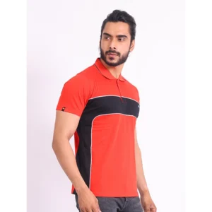 Men's Casual Cotton Printed Polo Neck Half Sleeve T-Shirt (Red) - Image 4