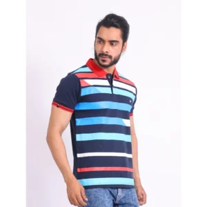 Men's Casual Cotton Printed Polo Neck Half Sleeve T-Shirt (Navy) - Image 4