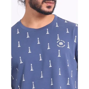 Men's Casual Cotton Printed Round Neck Half Sleeve T-Shirt (Blue) - Image 6