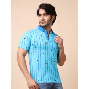 Men's Casual Cotton Printed Polo Neck Half Sleeve T-Shirt (Skyblue) - Image 4