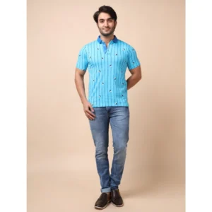 Men's Casual Cotton Printed Polo Neck Half Sleeve T-Shirt (Skyblue) - Image 7