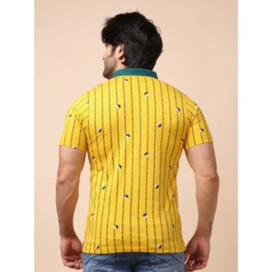 Men's Casual Cotton Printed Polo Neck Half Sleeve T-Shirt (Yellow) - Image 2