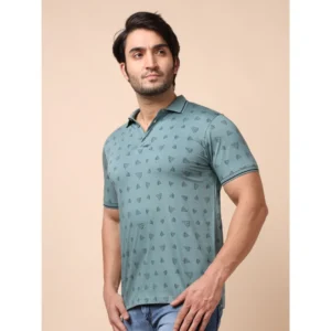 Men's Casual Cotton Printed Polo Neck Half Sleeve T-Shirt (Grey) - Image 4