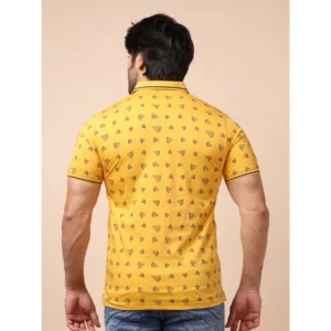 Men's Casual Cotton Printed Polo Neck Half Sleeve T-Shirt (Mustard) - Image 2