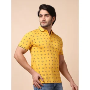 Men's Casual Cotton Printed Polo Neck Half Sleeve T-Shirt (Mustard) - Image 4