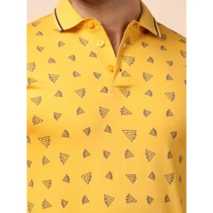 Men's Casual Cotton Printed Polo Neck Half Sleeve T-Shirt (Mustard) - Image 7