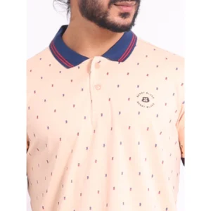 Men's Casual Cotton Printed Polo Neck Half Sleeve T-Shirt (Peach) - Image 6
