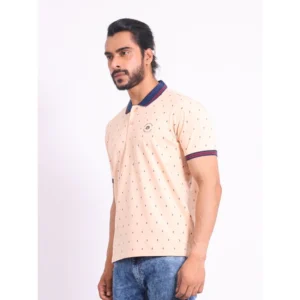 Men's Casual Cotton Printed Polo Neck Half Sleeve T-Shirt (Peach) - Image 4