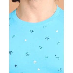 Men's Casual Cotton Printed Round Neck Half Sleeve T-Shirt (Skyblue) - Image 6