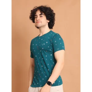 Men's Casual Cotton Printed Round Neck Half Sleeve T-Shirt (Green) - Image 4