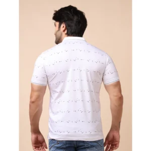 Men's Casual Cotton Printed Polo Neck Half Sleeve T-Shirt (White) - Image 2