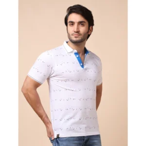 Men's Casual Cotton Printed Polo Neck Half Sleeve T-Shirt (White) - Image 4