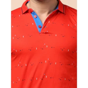 Men's Casual Cotton Printed Polo Neck Half Sleeve T-Shirt (Red) - Image 6