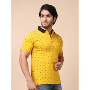 Men's Casual Cotton Printed Polo Neck Half Sleeve T-Shirt (Yellow) - Image 4