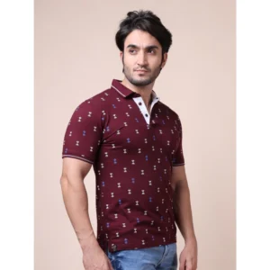 Men's Casual Cotton Printed Polo Neck Half Sleeve T-Shirt (Plum) - Image 4