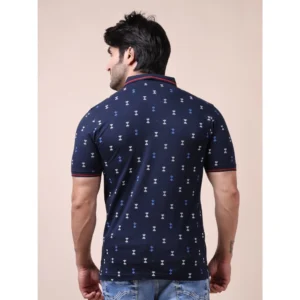 Men's Casual Cotton Printed Polo Neck Half Sleeve T-Shirt (Navy) - Image 2