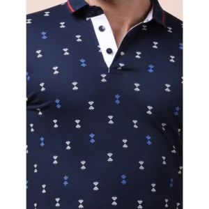 Men's Casual Cotton Printed Polo Neck Half Sleeve T-Shirt (Navy) - Image 6
