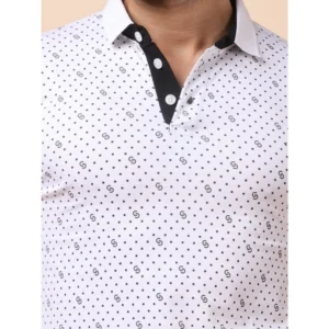 Men's Casual Cotton Printed Polo Neck Half Sleeve T-Shirt (White) - Image 6