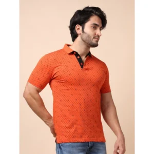 Men's Casual Cotton Printed Polo Neck Half Sleeve T-Shirt (Rust) - Image 4