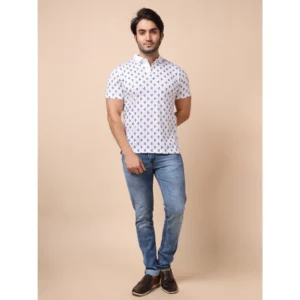 Men's Casual Cotton Printed Polo Neck Half Sleeve T-Shirt (White) - Image 7