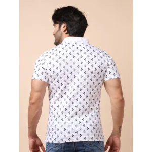 Men's Casual Cotton Printed Polo Neck Half Sleeve T-Shirt (White) - Image 2