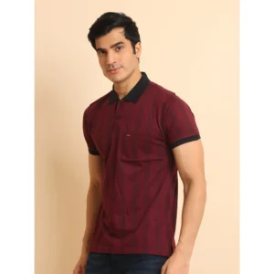 Men's Casual Cotton Printed Polo Neck Half Sleeve T-Shirt (Plum) - Image 4