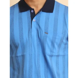 Men's Casual Cotton Printed Polo Neck Half Sleeve T-Shirt (LightBlue) - Image 6