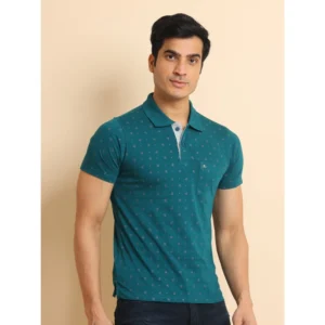Men's Casual Cotton Printed Polo Neck Half Sleeve T-Shirt (Green) - Image 3