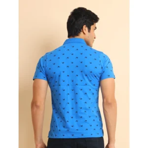 Men's Casual Cotton Printed Polo Neck Half Sleeve T-Shirt (Blue) - Image 2