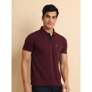 Men's Casual Cotton Printed Polo Neck Half Sleeve T-Shirt (Wine) - Image 3