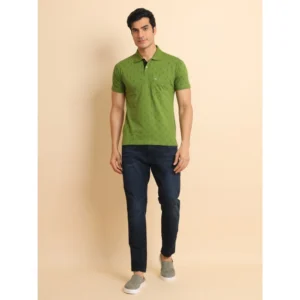 Men's Casual Cotton Printed Polo Neck Half Sleeve T-Shirt (Green) - Image 7