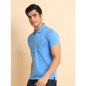 Men's Casual Cotton Printed Polo Neck Half Sleeve T-Shirt (Blue) - Image 4