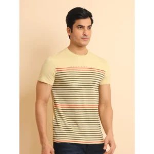 Men's Casual Cotton Printed Round Neck Half Sleeve T-Shirt (Beige) - Image 3
