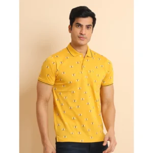 Men's Casual Cotton Printed Polo Neck Half Sleeve T-Shirt (Mustard) - Image 3