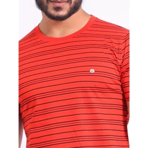 Men's Casual Cotton Printed Round Neck Half Sleeve T-Shirt (Red) - Image 6