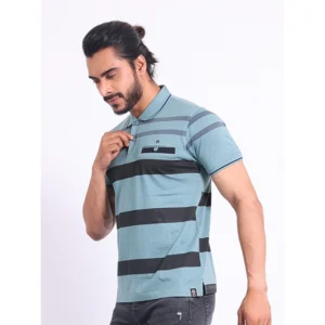 Men's Casual Cotton Printed Polo Neck Half Sleeve T-Shirt (Green) - Image 4