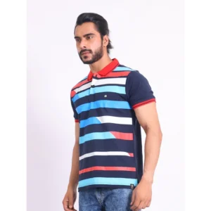 Men's Casual Cotton Printed Polo Neck Half Sleeve T-Shirt (Navy) - Image 3