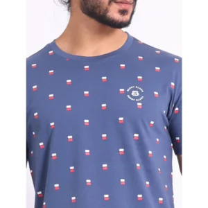 Men's Casual Cotton Printed Round Neck Half Sleeve T-Shirt (Blue) - Image 6