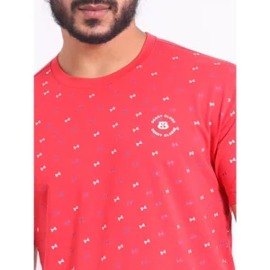 Men's Casual Cotton Printed Round Neck Half Sleeve T-Shirt (Red) - Image 6