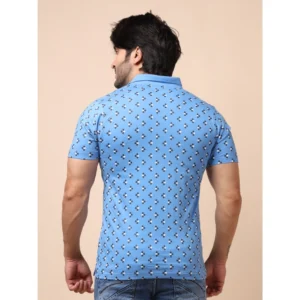 Men's Casual Cotton Printed Polo Neck Half Sleeve T-Shirt (Blue) - Image 2