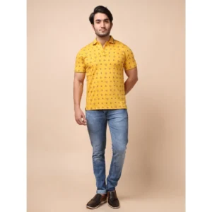 Men's Casual Cotton Printed Polo Neck Half Sleeve T-Shirt (Mustard) - Image 6